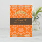 Invitation Damask Sweet 16/orange chocolat tiara/do-it-yourse (Debout devant)