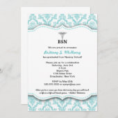 Invitation Damask Turquoise Infirmière diplômée en patinage B (Devant / Derrière)