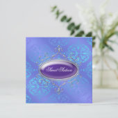 Invitation Damask Turquoise Purple Sweet 16 Anniversaire (Debout devant)