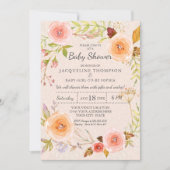 Invitation Damask Typographie Blush n Or Aquarelle Florale (Devant)