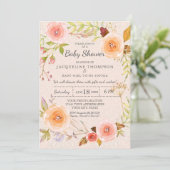 Invitation Damask Typographie Blush n Or Aquarelle Florale (Debout devant)