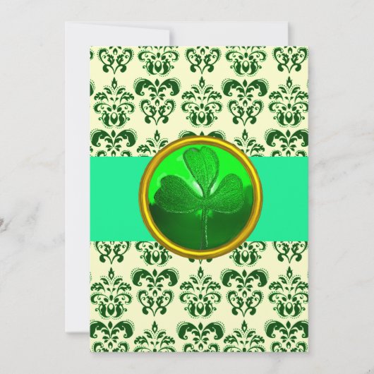 Invitation DAMASK VERT BLANC AVEC Argent SHAMROCK (Devant)