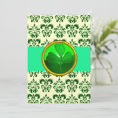 Invitation DAMASK VERT BLANC AVEC Argent SHAMROCK (Debout devant)