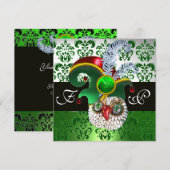 INVITATION DAMASK VERT, JEWEL OWL, ELF CASQUETTE, PLUMES DE D (Devant / Derrière)