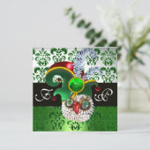 INVITATION DAMASK VERT, JEWEL OWL, ELF CASQUETTE, PLUMES DE D (Debout devant)