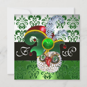 INVITATION DAMASK VERT, JEWEL OWL, ELF CASQUETTE, PLUMES DE D