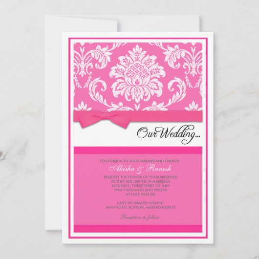 Invitation Damask Wedding Invite à la fuchsia (Devant)