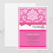 Invitation Damask Wedding Invite à la fuchsia (Devant / Derrière)