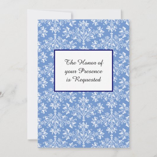 Invitation Damask White sur Cornflower Blue Editable Mariage (Dos)