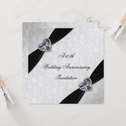 Invitation Damassé 60e Anniversaire de Mariage (Devant/Arrière en situation)