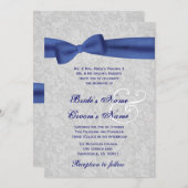 Invitation Damassé argentée et mariage d'arc de bleu royal (Devant / Derrière)