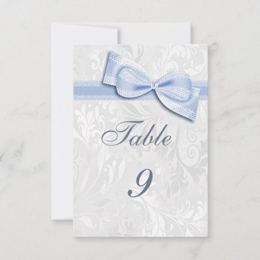 Invitation Damassé blanc et nœud bleu faux (Devant)
