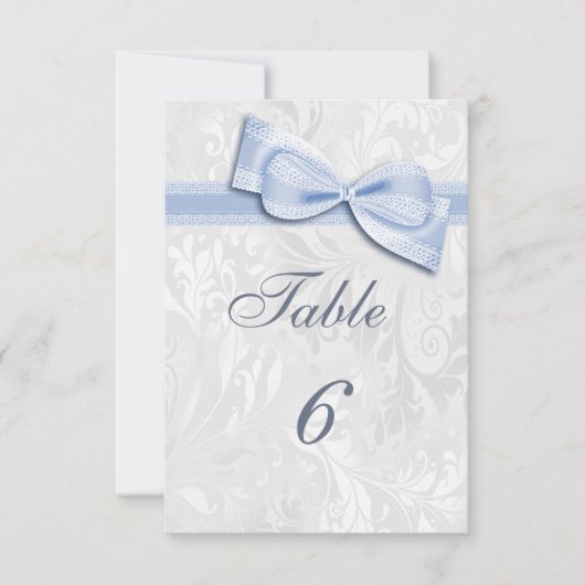 Invitation Damassé blanc et nœud bleu faux (Devant)
