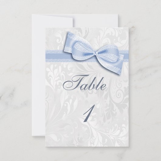 Invitation Damassé blanc et nœud bleu faux (Devant)