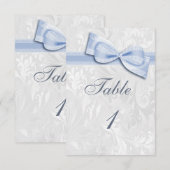 Invitation Damassé blanc et nœud bleu faux (Devant / Derrière)
