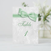 Invitation Damassé blanc et noeud en faux vert (Debout devant)