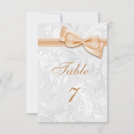 Invitation Damassé blanc et nœud faux pêche (Devant)