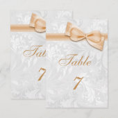 Invitation Damassé blanc et nœud faux pêche (Devant / Derrière)