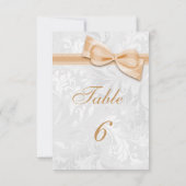 Invitation Damassé blanc et nœud faux pêche (Dos)