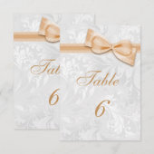 Invitation Damassé blanc et nœud faux pêche (Devant / Derrière)