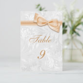 Invitation Damassé blanc et nœud faux pêche (Debout devant)