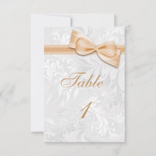 Invitation Damassé blanc et nœud faux pêche (Devant)