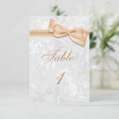 Invitation Damassé blanc et nœud faux pêche (Debout devant)