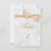 Invitation Damassé blanc et nœud faux pêche (Dos)