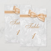 Invitation Damassé blanc et nœud faux pêche (Devant / Derrière)