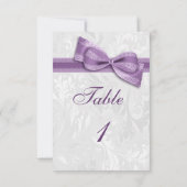 Invitation Damassé blanc et nœud faux violet (Dos)