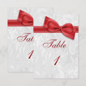 Invitation Damassé blanc et nœud papillon faux rouge (Devant / Derrière)