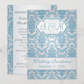 Invitation Damassé bleu-clair sur le mariage argenté (Devant / Derrière)