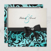Invitation Damassé bleue turquoise élégante avec l'arc de (Devant / Derrière)