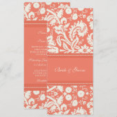 Invitation Damassé crème de corail d'invitations de mariage (Devant / Derrière)