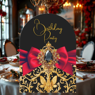 Invitation Damassé de bijou élégant d'anniversaire noir or ro
