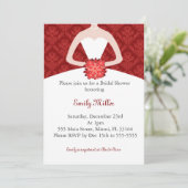 Invitation Damassé de rouge de Fête de la mariée d'invitation (Debout devant)