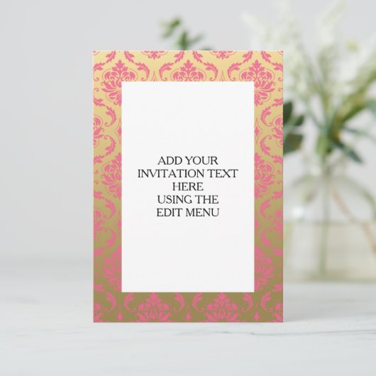 Invitation Damassé d'or et de classique de rose (Debout devant)