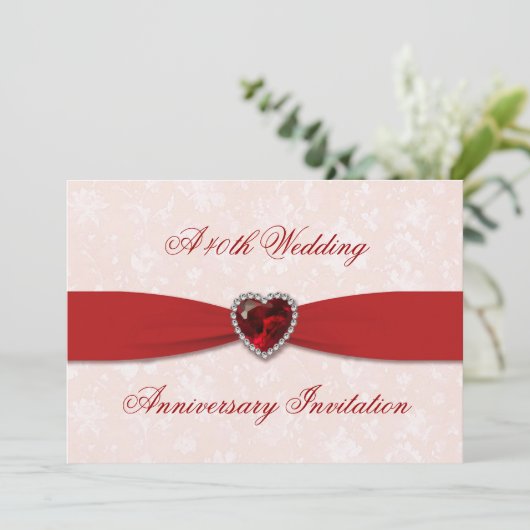 Invitation Damassé Douceur 40e Anniversaire de Mariage Invita (Debout devant)