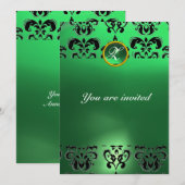 Invitation DAMASSÉ ÉMERAUDE PIERRE PRÉCIEUSE MONOGRAMME vert  (Devant / Derrière)