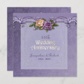 Invitation Damassé et Roses Violet 15e Anniversaire de Mariag (Devant / Derrière)