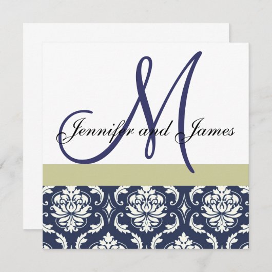 Invitation Damassé faite sur commande de bleu de monogramme (Devant / Derrière)