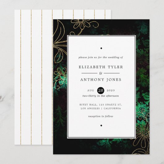 Invitation Damassé floral vintage (Devant / Derrière)