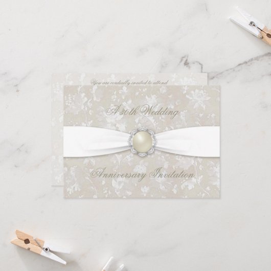 Invitation Damassé gras 30e anniversaire de mariage carton d' (Devant/Arrière en situation)