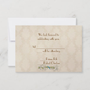 Invitation Damassé ivoire et marguerites RSVP