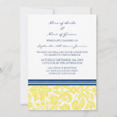 Invitation Damassé jaune bleue de réception de mariage (Dos)
