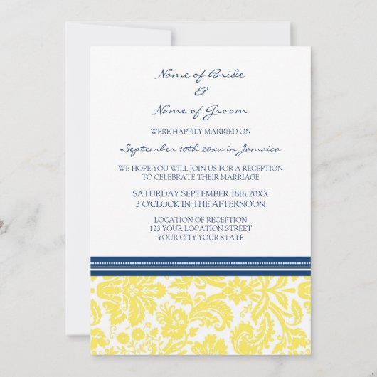 Invitation Damassé jaune bleue de réception de mariage (Dos)
