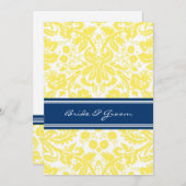 Invitation Damassé jaune bleue de réception de mariage (Devant / Derrière)