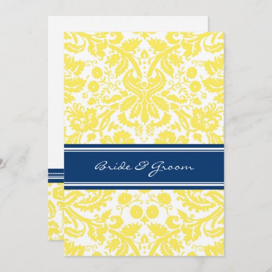 Invitation Damassé jaune bleue de réception de mariage (Devant / Derrière)