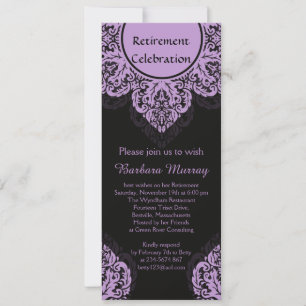 Invitation Damassé lilas sur l'invitation noir de partie de