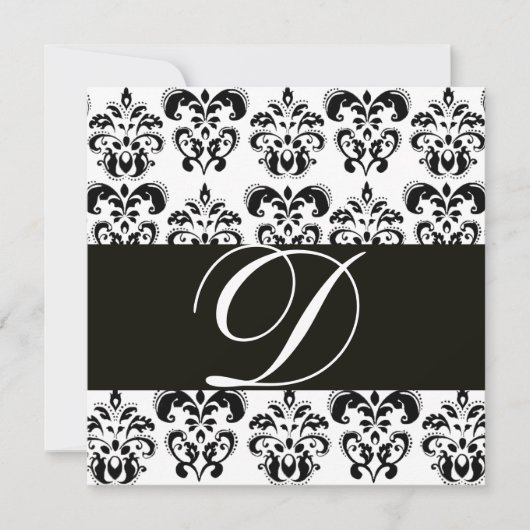 INVITATION DAMASSÉ MONOGRAMME NOIR ET BLANC (Devant)